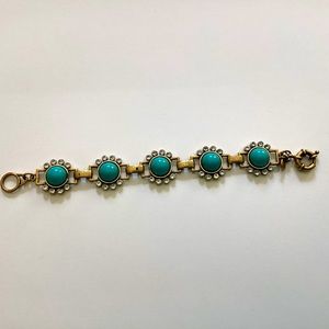 J.Crew Gold Tone Rhinestone and Turquoise Bracelet